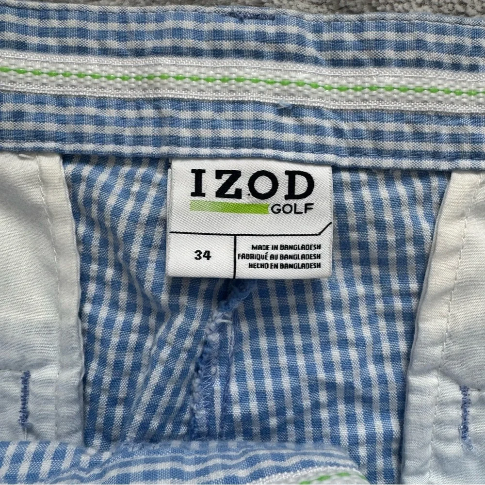 Izod Blue Checkered Flat Front Mens Golf Shorts‎ Size 34